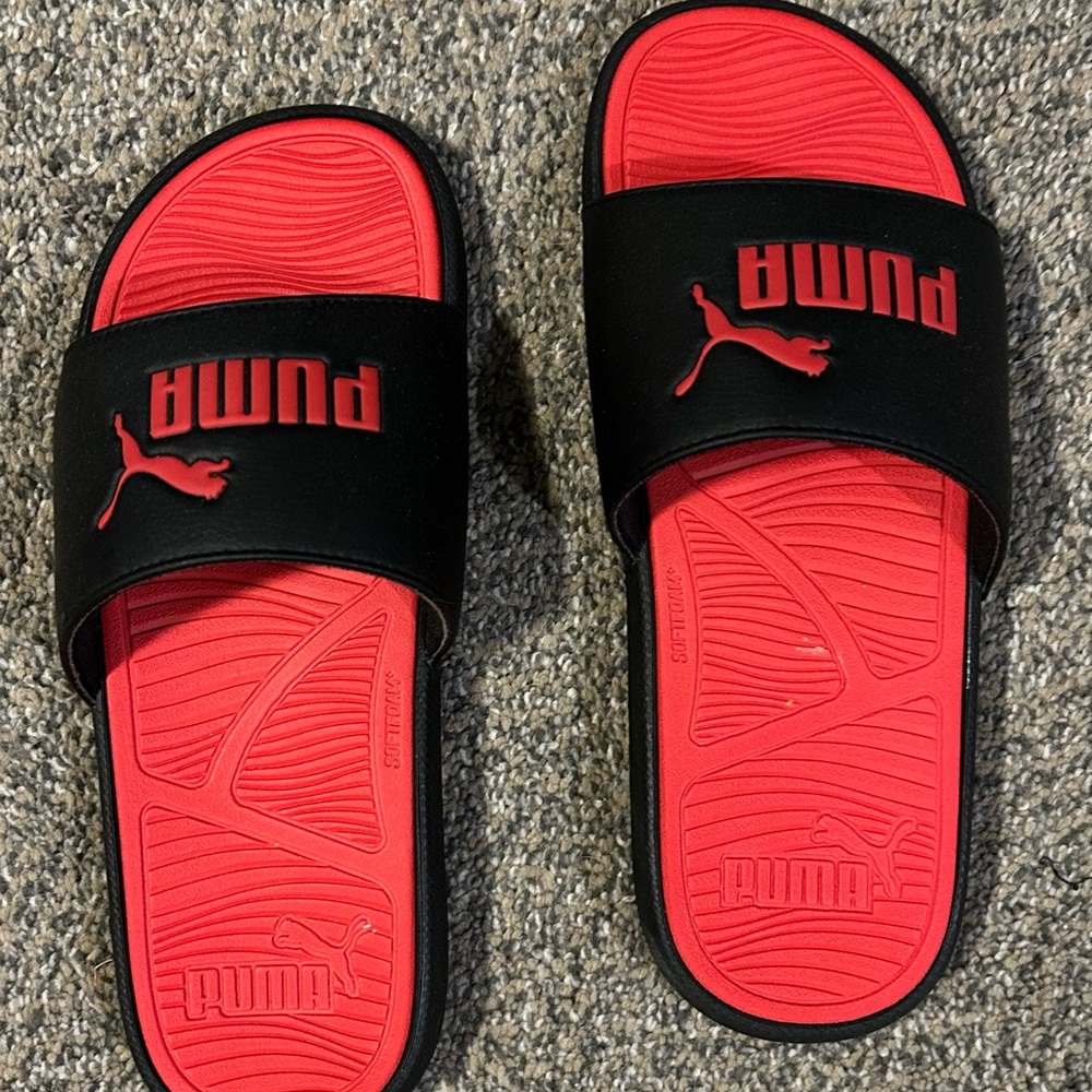 Puma Black and Red Slide Sandals